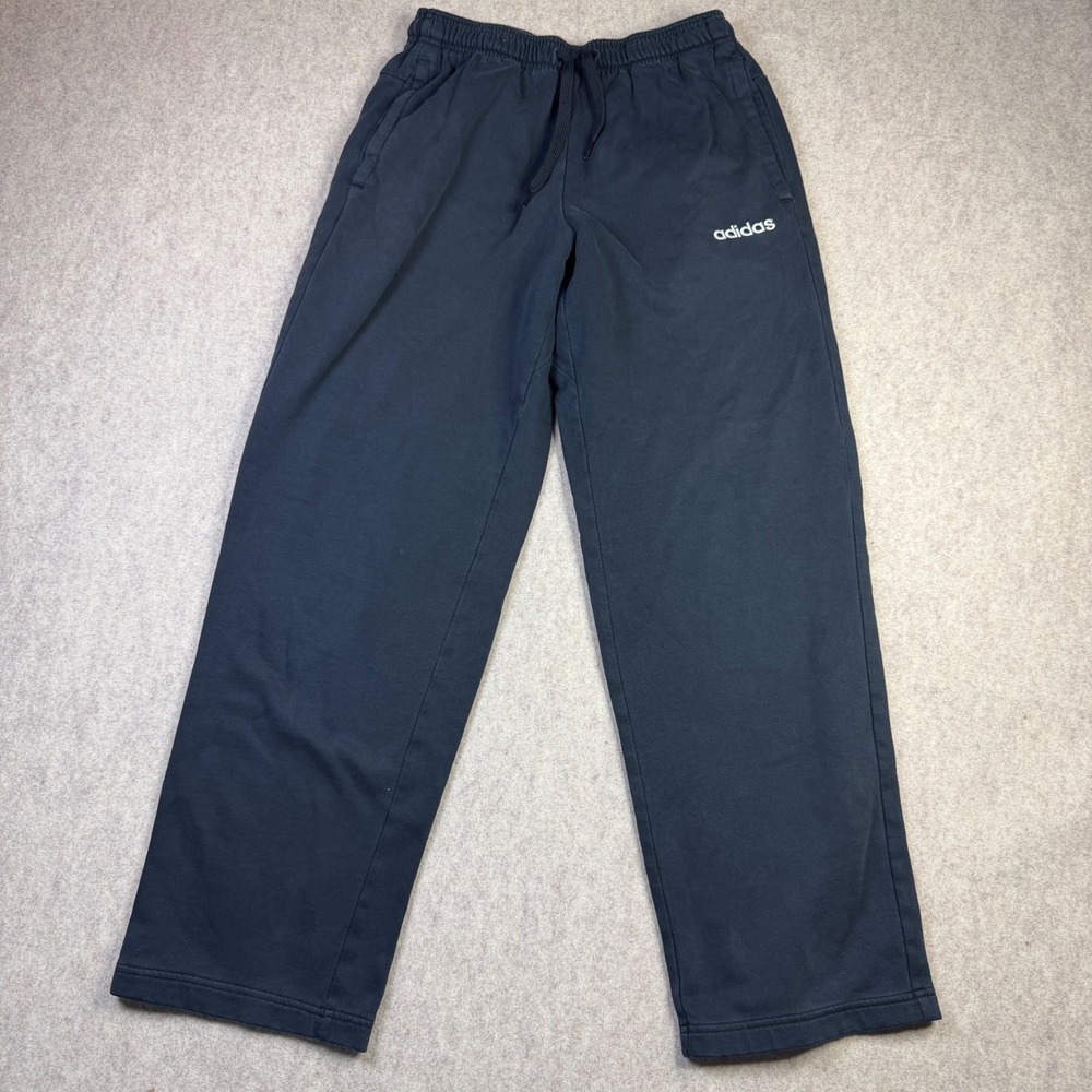 Adidas Mens Fleece Sweatpants Black Wide Leg Drawstring Size Medium